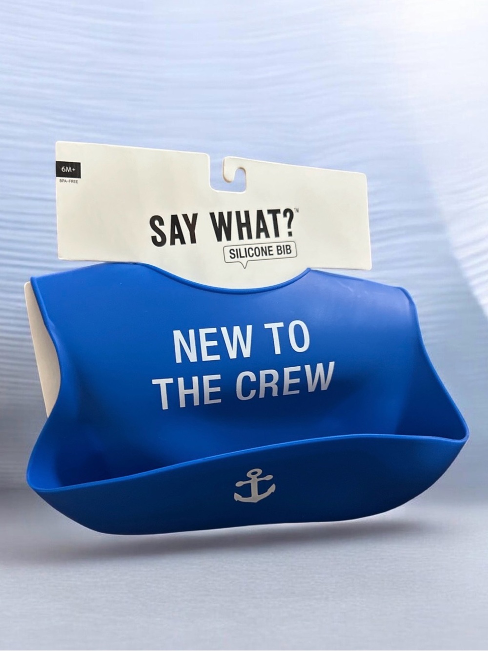 Say What? Silicone Bib - Bright Blue with White Text